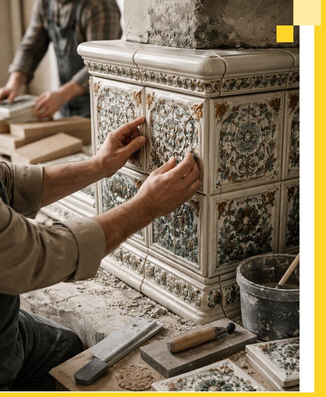 Изразцовые камины под ключ в Пскове: проект и монтаж