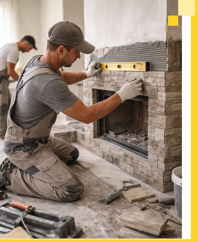 Облицовка каминов в Пскове, монтаж и отделка натуральным камнем