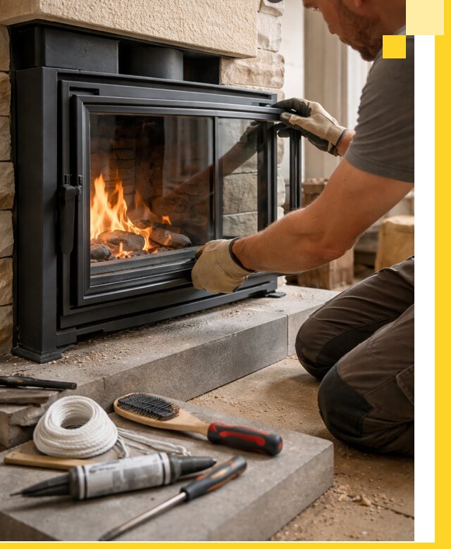 Производство, монтаж и доставка каминов со стеклом в Пскове