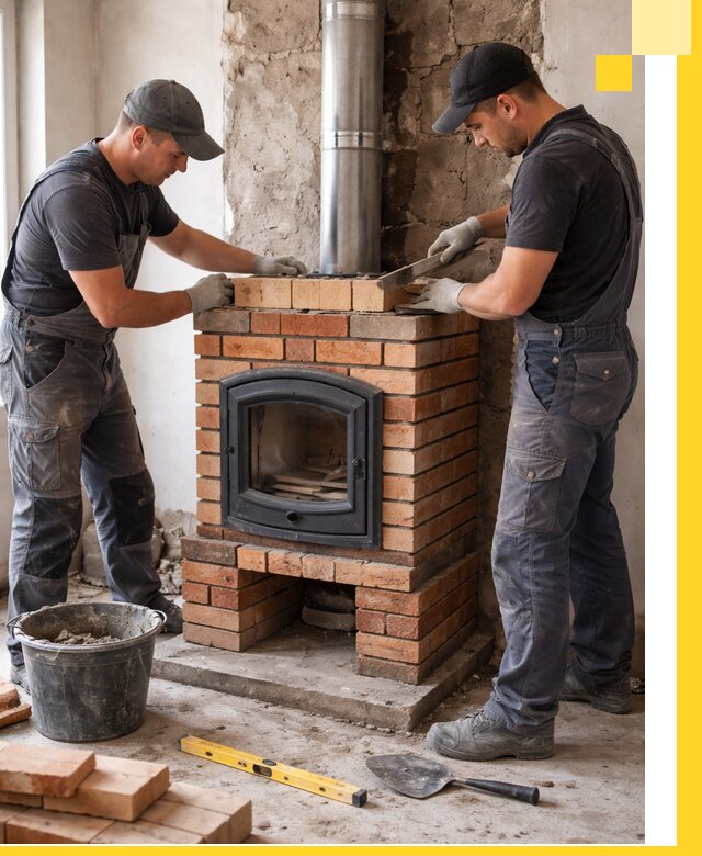 Монтаж печи камина под ключ в Пскове с гарантией и пусконаладкой