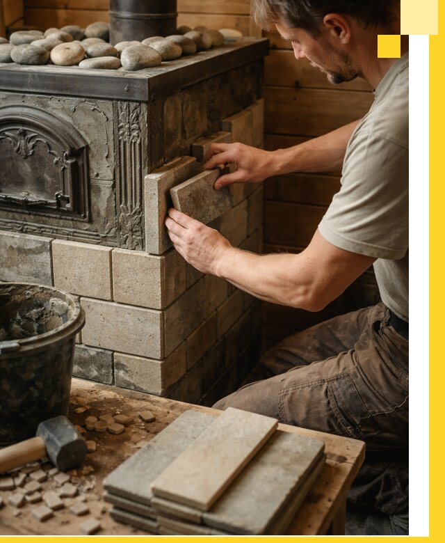 Облицовка банных печей в Пскове профессиональная отделка