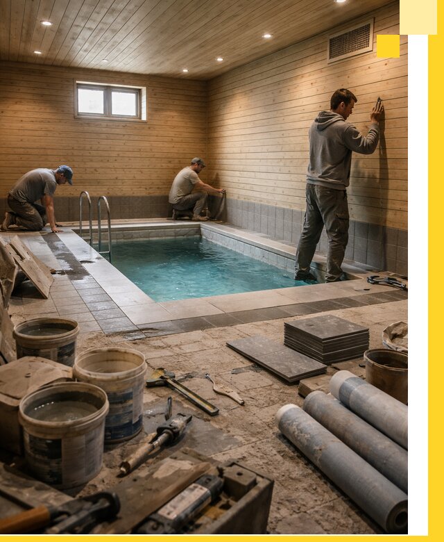 Строительство бани с бассейном и сауной под ключ в Пскове