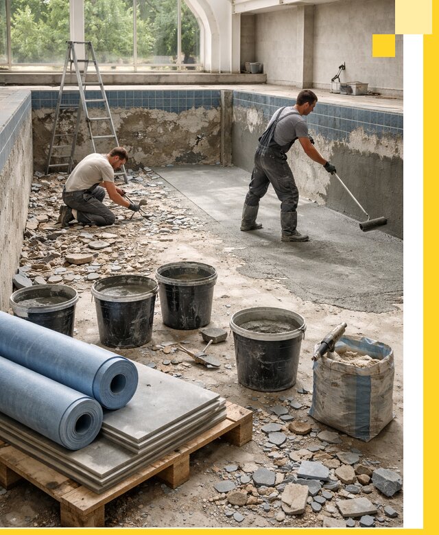 Реконструкция бассейнов в Пскове: ремонт, гидроизоляция