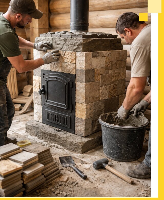 Облицовка банной печи под ключ в Пскове: камень и плитка