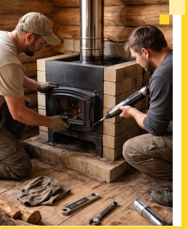 Монтаж и установка печи в бане под ключ с гарантией в Пскове