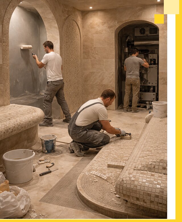 Строительство бани с хамамом и бассейном под ключ в Пскове