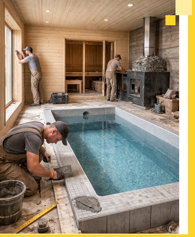 Проект бани с бассейном и сауной в Пскове под ключ