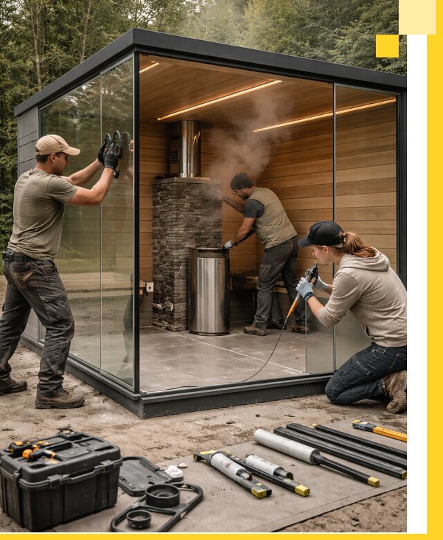 Проектирование и строительство стеклянных бань в Пскове