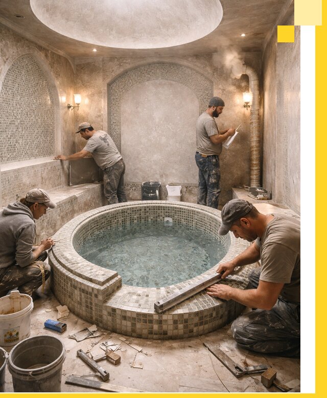 Профессиональное строительство хамама с бассейном в Пскове под ключ